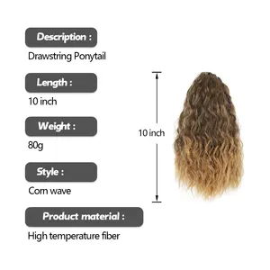 High Quality 10 Inch Corn Wave Synthetic Drawstring Ponytails Hairpiece Curly Natural Hair Clip In Pony Tail Extensions