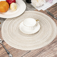 Set de table rond en PET tressé gris foncé, antidérapant, résistant à la chaleur, écologique, facile à nettoyer, pour une utilisation en intérieur et en extérieur