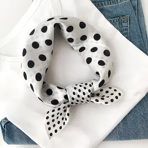 Newest Classic Mulberry Silk Small Square Scarf Fashion Summer Women Black And White Polka Dot 100% Pure Silk 53cm Small Scarf