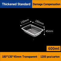 Barquette jetable transparente noire en PP thermoscellable pour salade, viande fraîche, fruits, fruits de mer, emballage, capacité 600g