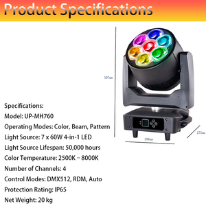 Luz <span class=keywords><strong>de</strong></span> escenario silenciosa <span class=keywords><strong>de</strong></span> 7 cabezales Bee Eye <span class=keywords><strong>de</strong></span> 60W con mezcla RGBW 6-54 °   Zoom Lineal con Diseño Innovador para <span class=keywords><strong>Teatro</strong></span> - Product Image 2