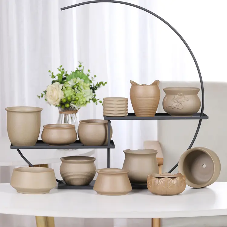 Succulente vaso di fiori in ceramica ceramica grezza antico traspirante viola sabbia pianta vaso di fiori decorazione della casa Indoor Outdoor Decor
