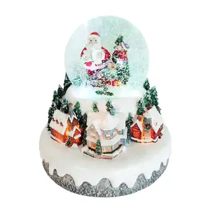 Traditional Christmas Decoration Santa Snow Globe with Music Resin Village House Water Ball