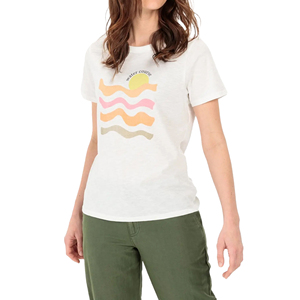 Diseño de fabricación Ropa de mujer Camiseta estampada de manga corta para mujer Camiseta de algodón con cuello redondo Camiseta estampada para mujer - Product Image 1