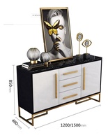 Buffet de luxe en or, buffet moderne, meuble de rangement noir et blanc, buffet