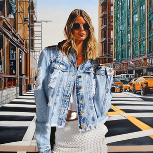 Chaqueta Varsity de Mezclilla Elástica Acolchada con Capucha y Detalles Desgarrados, Otoño 2025, Relleno 100% Poliéster para Mujer - Product Image 3