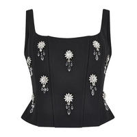 Ensemble deux pièces de luxe pour femme : haut corset à col carré orné de cristaux et jupe longue taille haute – Robe de soirée