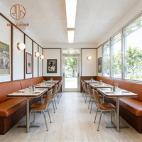 Table et chaise de restaurant rapide, canapé et banquette en marbre carré moderne, avec cadre en bois et revêtement en cuir, pour café.