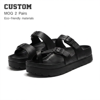 Sandalias de Plataforma Negras con Dos Hebillas y Punta Abierta, Ajustables, con Logotipo Personalizado, para Mujer, Moda Contemporánea de Verano