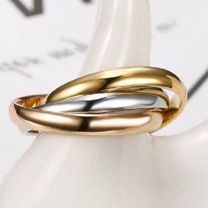 Anillo <span class=keywords><strong>de</strong></span> acero inoxidable chapado en oro <span class=keywords><strong>de</strong></span> 18K resistente al agua, anillo brillante <span class=keywords><strong>de</strong></span> <span class=keywords><strong>tres</strong></span> capas <span class=keywords><strong>de</strong></span> colores a la moda para mujer, anillos <span class=keywords><strong>de</strong></span> acero inoxidable - Product Image 4