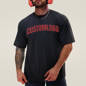 T-shirts de sport pour hommes en nylon et élasthanne, coupe oversize, séchage rapide, avec logo personnalisé en silicone, haute qualité, pour musculation, taille US - Product Image 1