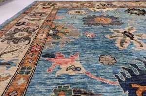 Fait à la main vibrant indien Oushak bleu tapis afghan noué à la main colorant végétal nouveau salon tapis exercice prière pique-niques - Product Image 4