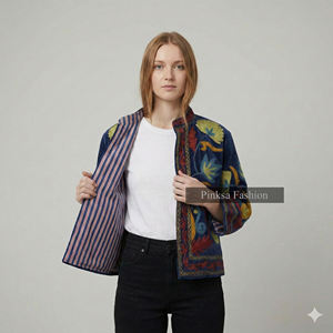 Chaqueta Bomber de Mujer, Gruesa, Ecológica, Bordada Artesanalmente, de Terciopelo/Algodón, Invernal, Retro, con Estampado Floral, Estilo Boho Chic Personalizado - Product Image 2