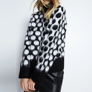 Maglione Morbido a <span class=keywords><strong>Pois</strong></span> da Donna, Collo Alto, in Mohair, <span class=keywords><strong>Maglia</strong></span> Soffice e Pelosa, Pullover Bianco e Nero, Abbigliamento Invernale di Tendenza - Product Image 4