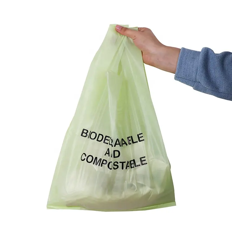 T-shirt jetable biodégradable avec logo imprimé personnalisé Gilet d'épicerie en plastique jetable et sac à provisions