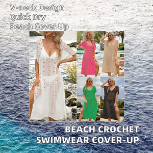 Robe de plage en crochet pour femme, cache-maillot 1 pièce avec décoration ajourée complexe pour la plage/piscine - Product Image 3