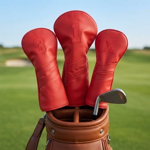 Housse <span class=keywords><strong>de</strong></span> tête <span class=keywords><strong>de</strong></span> club <span class=keywords><strong>de</strong></span> golf en cuir PU rouge pour Driver, Fairway, Hybride – Prix d'usine – Ensemble <span class=keywords><strong>de</strong></span> housses <span class=keywords><strong>de</strong></span> golf personnalisables OEM - Product Image 2