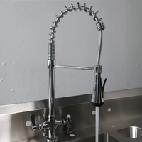 Robinet de cuisine d'hôtel moderne breveté à double poignée, en laiton chromé, à montage sur plan, avec pré-évier extractible et rotation à 360 degrés