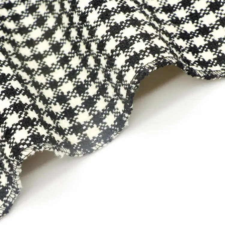 Großhandel weiß und schwarz farbige karierte Kontrolle 100 % Polyester gewebtes Tweed-Gewebe für Damenmantel