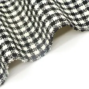 Wholesale White And Black Color Plaid Check 100 Polyester Woven Tweed Fabric For Women Coat