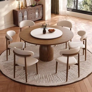 Juego de Mesas y Sillas de Comedor Redondas Modernas de Lujo, de <span class=keywords><strong>Madera</strong></span> <span class=keywords><strong>Maciza</strong></span> y Mármol, para 4, 6 u 8 Personas, Muebles Elegantes para Cocina y Restaurante - Product Image 3