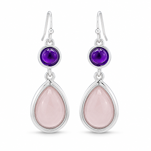 Orecchini Pendenti Vintage con Pietre Rosa e Viola a Goccia, Orecchini alla Moda per Donne - Product Image 1