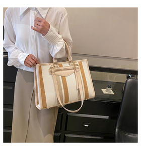 Sac fourre-tout vintage en cuir véritable pour femmes 2024 nouvelle couleur sac à main rayé fermeture à glissière étanche - Product Image 4