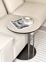 Petite table basse ronde en cuir de selle, base en acier inoxydable à double colonne, style italien pour salon et balcon