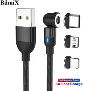 New 540 Rotate Magnetic USB Cable Fast Charging date Magnet cable 3 in one LED Wire Cord charge For iPhone Xiaomi Phones