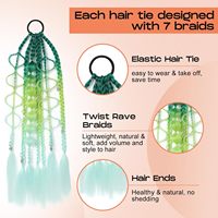 Extensions de cheveux colorées Ombre tressées Queue de cheval à bulles avec attache pour cheveux 24 pouces Accessoires pour cheveux Crazy Hair Day pour filles