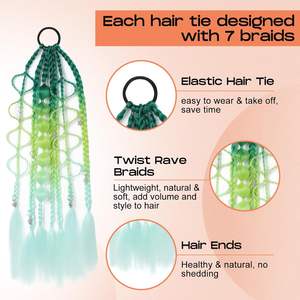 Extensiones de Cabello de Colores, Cola de Caballo Trenzada con Burbujas Ombre con Coletero, 24 Pulgadas, Accesorios para el Cabello para Niñas - Product Image 3