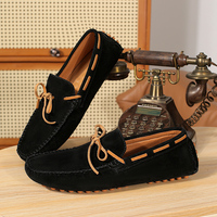 Mocassins en daim et cuir véritable de haute qualité pour hommes, chaussures de conduite décontractées de luxe, chaussures plates à enfiler, personnalisables en gros