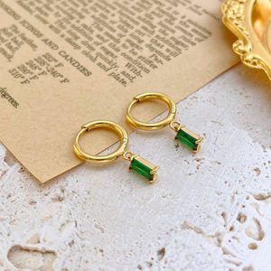 316l Roestvrij Staal 18G Oorbel Met Groene Zirkonia Charme 18K Pvd Vergulde Oorringen Voor Vrouwen Jurk Feest Sieraden - Product Image 6