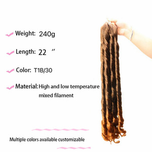 Perruque <span class=keywords><strong>africaine</strong></span> style coréen, cheveux synthétiques à boucles françaises pour tresses, 22'' 240g, double trame machine, filament basse température, effet tresses brutes - Product Image 5