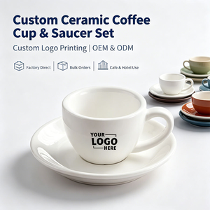 ชุดแก้วกาแฟเอสเพรสโซ่พร้อมจานรองเซรามิกพิมพ์โลโก้ได้ ดีไซน์ทันสมัยสไตล์ยุโรปอเมริกัน แก้วกาแฟขนาดเล็กสำหรับร้านกาแฟ - Product Image 1