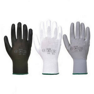 Gants de jardinage au travail avec logo personnalisé d'usine Gants de jardinage à main gris blanc en nylon polyester PU avec revêtement de paume en PU - Product Image 1
