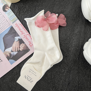 Zapatos de Tacón con Flores y Borde Quemado, Decorativos, Tejidos, Casuales, de Algodón Rizado, para Mujer, en Blanco y Negro, Estilo Hada, para Primavera y Otoño - Product Image 4