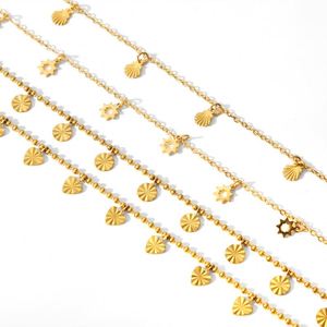 Tobilleras doradas impermeables, delicadas tobilleras de cadena cubana en capas, conjunto de tobilleras de eslabones, joyería. - Product Image 3