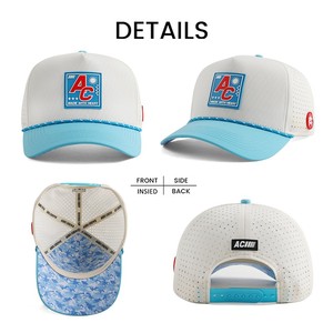 Wholesale Full Customized 5 Panel Polyester <b>Waterproof</b> Baseball Cap Laser Cut Hole High Performance Sport Golf Rope <b>Hats</b> - Product Image 2
