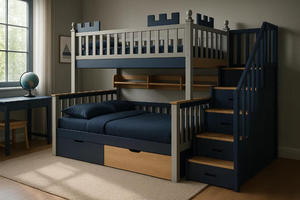 <span class=keywords><strong>Lit</strong></span> superposé design château double sur double avec escalier de rangement et <span class=keywords><strong>lit</strong></span> <span class=keywords><strong>gigogne</strong></span>, <span class=keywords><strong>lit</strong></span> superposé en bois massif pour enfants avec tiroirs et étagères pour garçons - Product Image 3