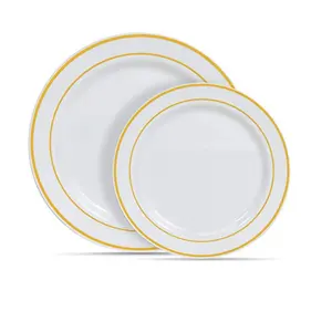 Dis10.25 "Jantar e 7.5" Salada Combo Guarnição do Ouro Real China Design de Plástico Descartável partido Placas de casamento