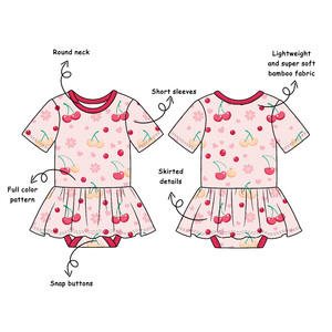 Venta al por mayor de fábrica: Nuevo diseño personalizado de pelele de verano para bebé, vestido de manga corta de sarga fresca de bambú para niñas pequeñas - Product Image 2