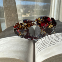Bague de lecture faite à la main en or rose avec feuilles rouges, porte-page, marque-page, bague de doigt pour lecteur, cadeau