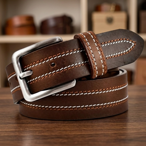 Ceinture pour homme BS INTERNATIONAL, ceinture de fête formelle en cuir de vache marron, boucle en acier, écologique, résistante, légère, largeur 3,8 cm - Product Image 1