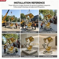 Sculpture abstraite torsadée YOUFINE en acier inoxydable poli miroir, surface intérieure dorée, art métallique moderne pour hall et place publique