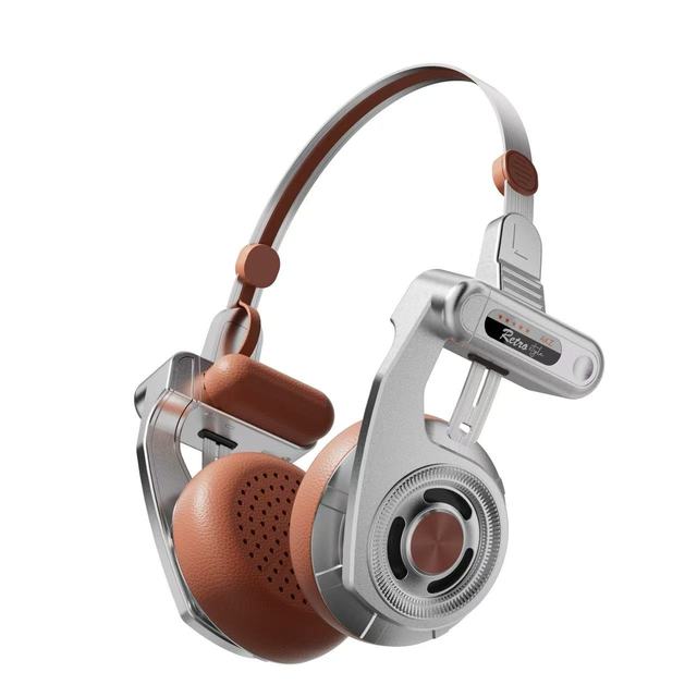 Retro Vintage Metal Foldable Over-Ear Headphones Wireless Noise Cancelling HiFi Stereo Headset with Deep Bass for Travel Sports