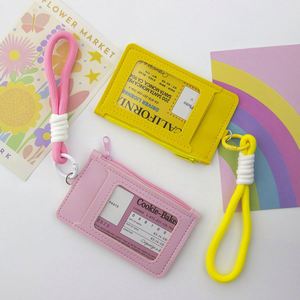 Cute Solid Color Card <b>Wallet</b> & Coin Purse with Wrist Strap Portable Card Holder Unisex Zipper Leather <b>Small</b> Bag - Product Image 3