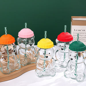 Vaso de Vidrio con Forma de Oso de Peluche con Logotipo Personalizado al por Mayor, con Tapa y Pajita, 20 oz, Vaso Reutilizable <span class=keywords><strong>para</strong></span> Café, Jugo, Leche y Té - Product Image 6