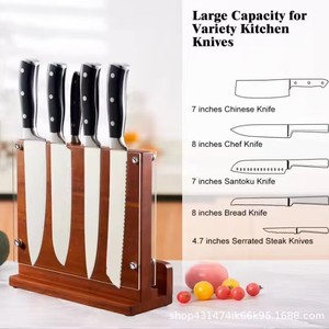 Porte-couteaux magnétique double face en bois simple, support à couteaux de cuisine multifonctionnel, porte-couteaux en bois pratique pour la maison - Product Image 4