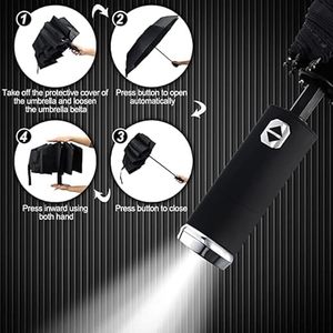 Parapluie pliant à 10 baleines entièrement automatique avec lampe torche LED intégrée, pour le soleil et la pluie - Product Image 5